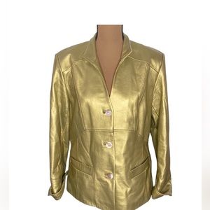 Terry Lewis Classic Luxuries antique gold leather blazer coat size M